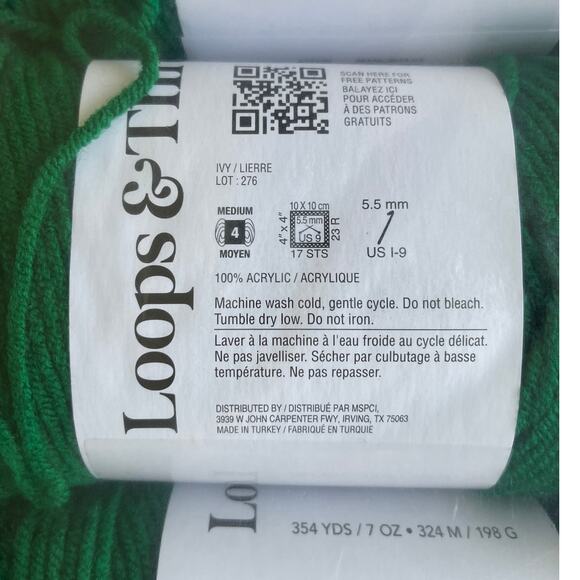 Loops & Threads Green Yarn 3 Pack Medium #4 Soft Classic 100% Acrylic 354 Yards - Picture 2 of 9